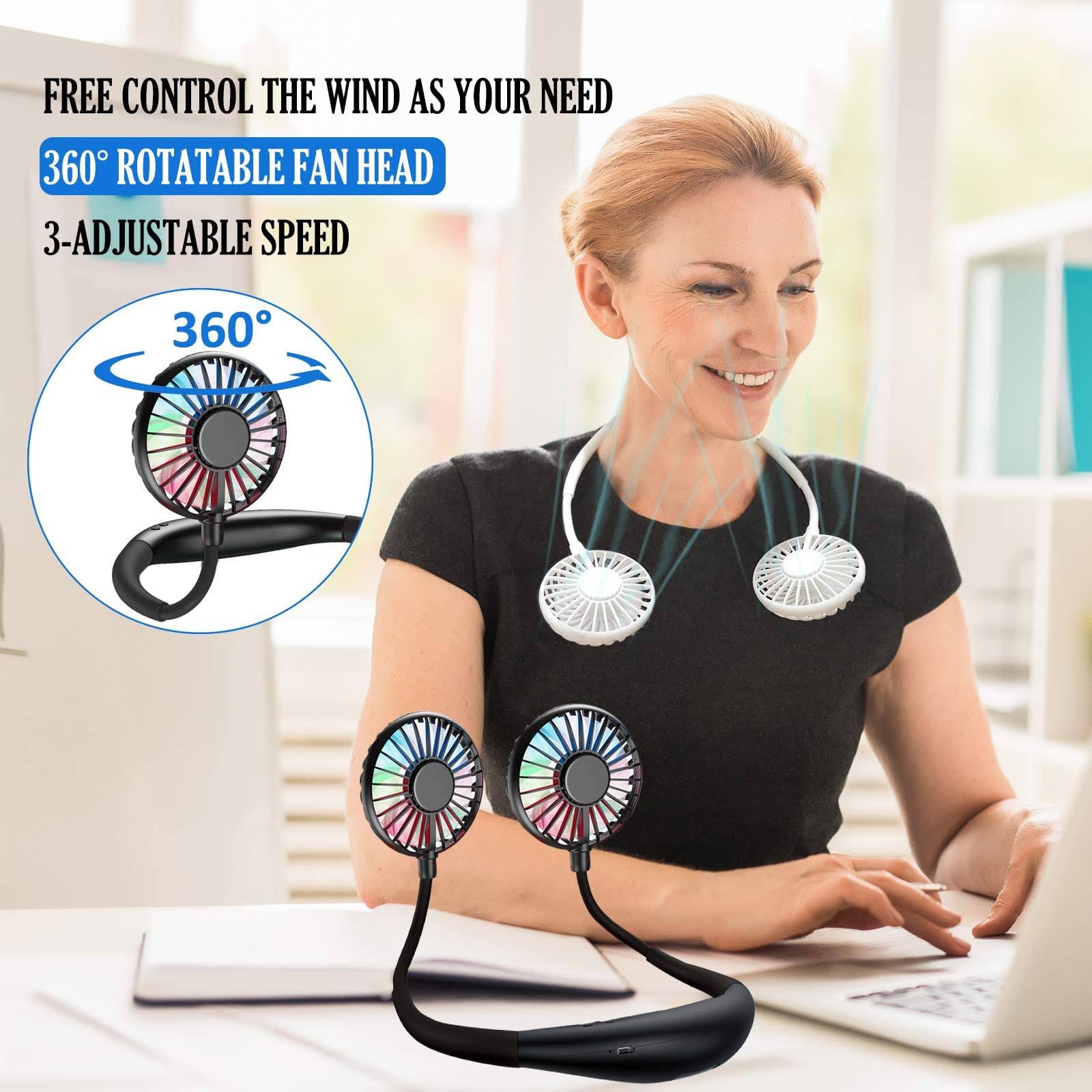 Hands Free Portable Neck Fan - Rechargeable Mini USB Personal Fan Battery Operated with 3 Level Air Flow