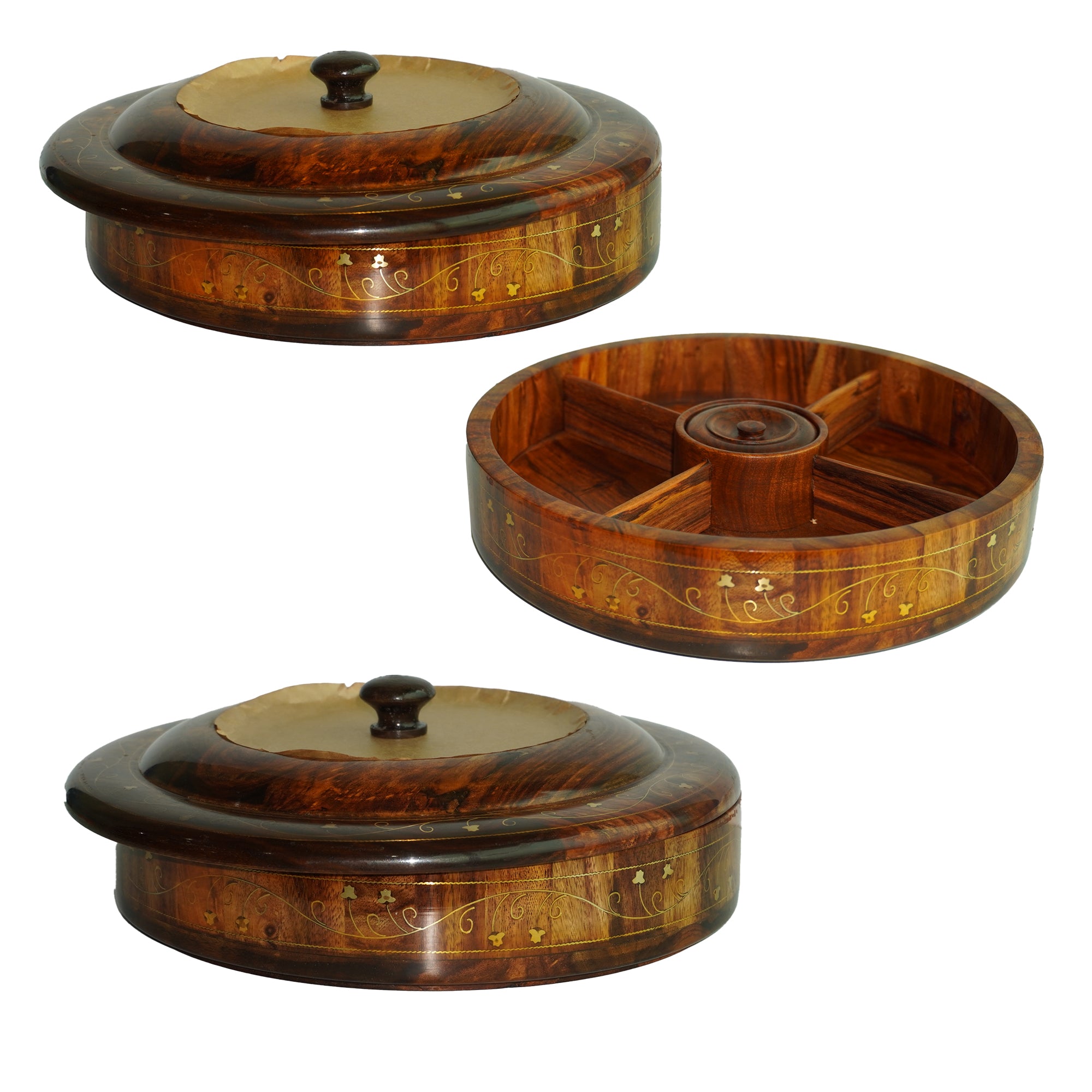 Wooden Dry Fuit Pot with Brass work